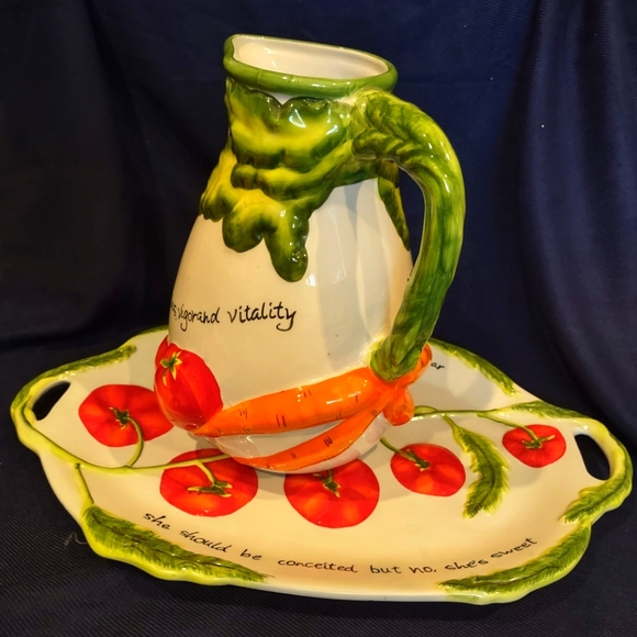Certified International Other - Certified International  Large 3D Vegetable Design Pitcher and tray